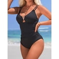 thumbnail image 4 of Sociala Ribbed V Neck One Piece Swimwear for Womens Tummy Control Monikini Swimsuit, 4 of 6