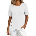 thumbnail image 2 of TGSLY Women's Ribbed Knit Tops Lightweight Soft Crew Neck Short Sleeve Shirts Dressy Casual Solid Color Asymmetric Wrap Hem Tunic Blouses M, 2 of 10