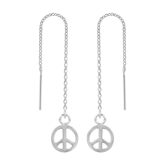 Peace Sign 925 Sterling Silver Threader Earrings