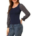 thumbnail image 4 of INSPIRE CHIC Women's Sweetheart Neck Floral Print Long Puff Sleeve Blouse XS Blue, 4 of 7