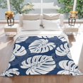 thumbnail image 3 of Flannel Throw Blanket for Couch Sofa Bed, Monstera Navy Blue Leaves Soft Cozy Warm Fuzzy Blanket 40x50in, 3 of 9