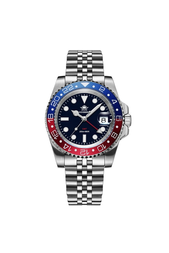 Men's Watch Swiss GMT Quartz Movement Dive  Watch 200M Waterproof  with Rotating Aluminum Bezel & Luminous for Diving, Travel, Business