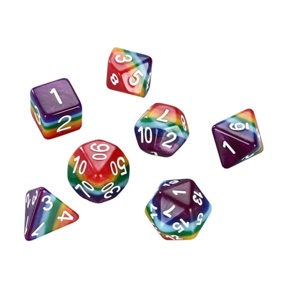 KLKCMS Mini Dice Set 7Pieces, Rainbow Colors, Game Accessories D4 D6 D8 D10 D% D12 D20