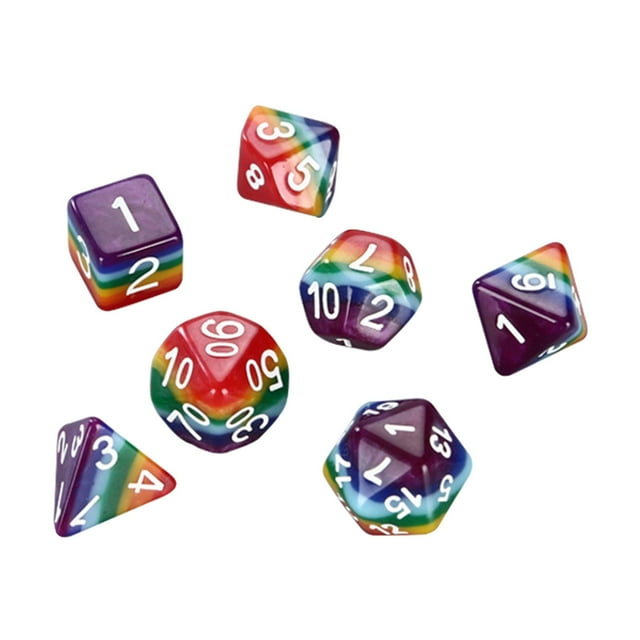 Milaget Mini Polyhedral Dice Set, 7Pieces, Game Accessories, Glitter D4 D6 D8 D10 D% D12
