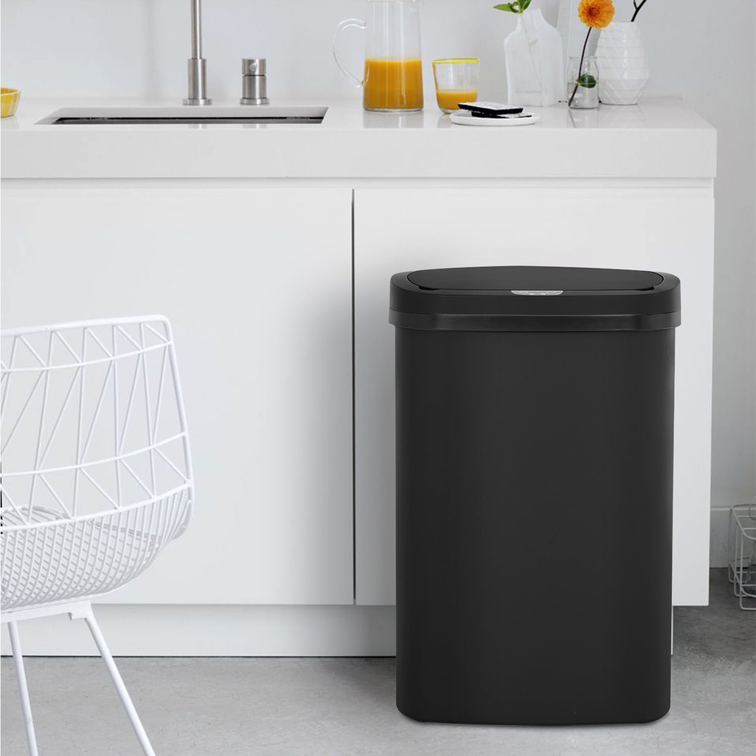 Dkelincs 13 Gallon Automatic Trash Can for Kitchen Bedroom Touch Free Garbage Can with Lid Motion Sensor Waste Bin, Black