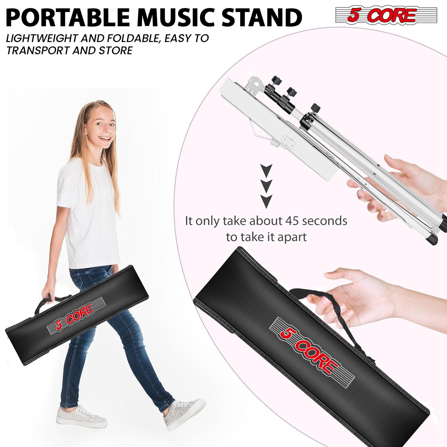 Music Stand Adjustable Desktop Book Stands Portable Sheet Holder All Metal Foldable Bookstand - MUS FLD WH