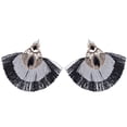 thumbnail image 4 of 1 par de pendientes étnicos con forma de abanico y doble borla de aleación Retro para mujeres y niñas, negro y gris, 4 of 12