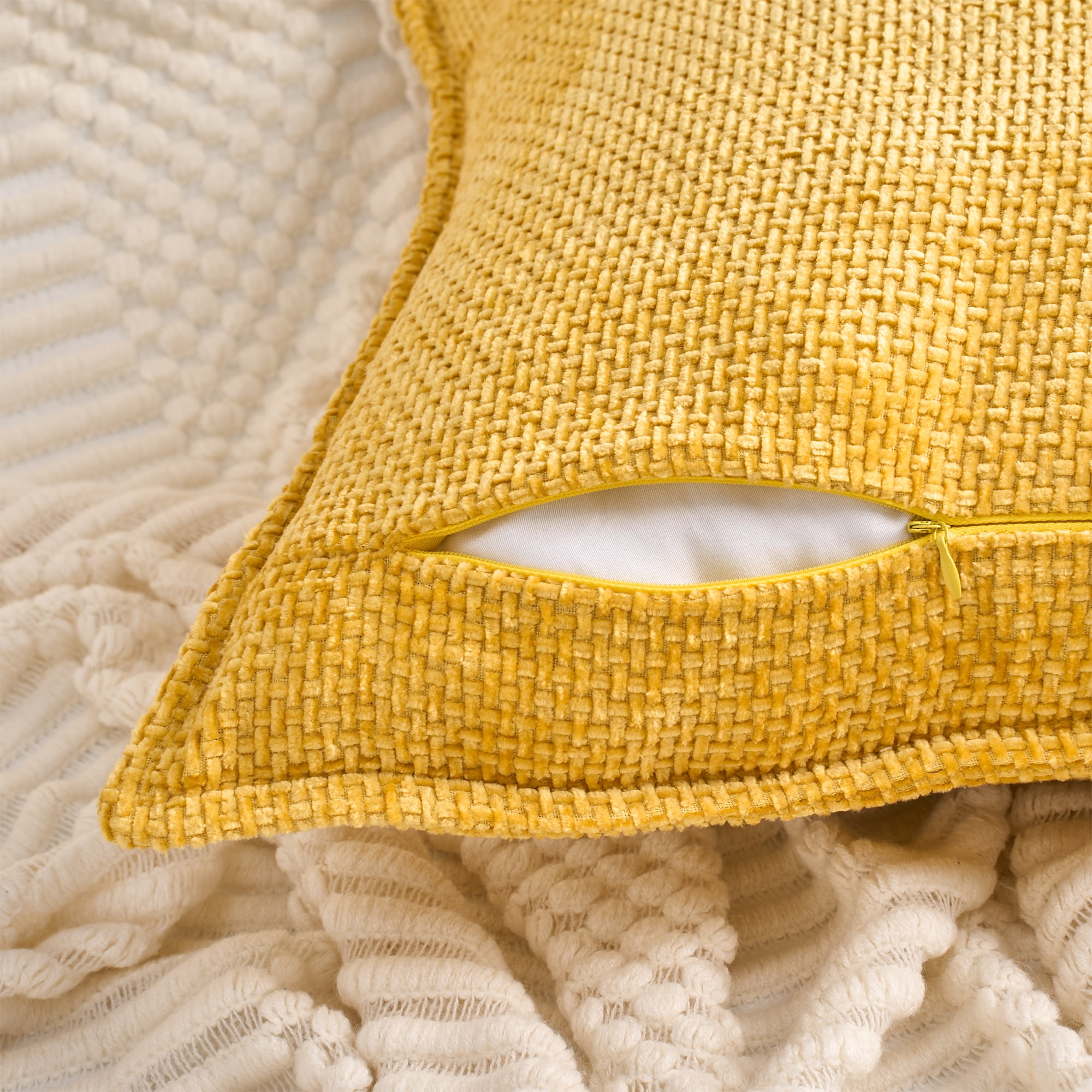 Unique Bargains Solid Chenille Decorative Throw Pillow Covers Pack of 2 Yellow 18" x 18"