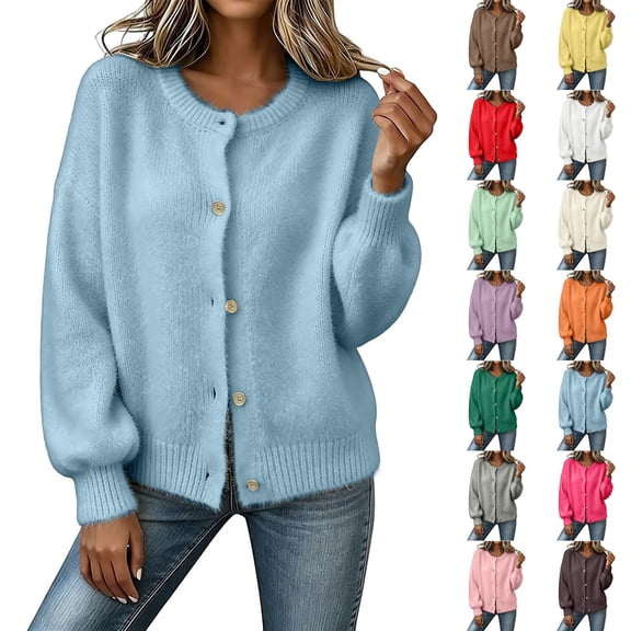 GILIGEGE Cardigan Sweaters for Women,Button Down Crewneck Long Sleeve Open Front Chunky Sweaters,Soft Cozy Loose Fit,Trendy Oversized Casual Fall Winter Back to School Teacher Outfits 2026 Sky Blue S