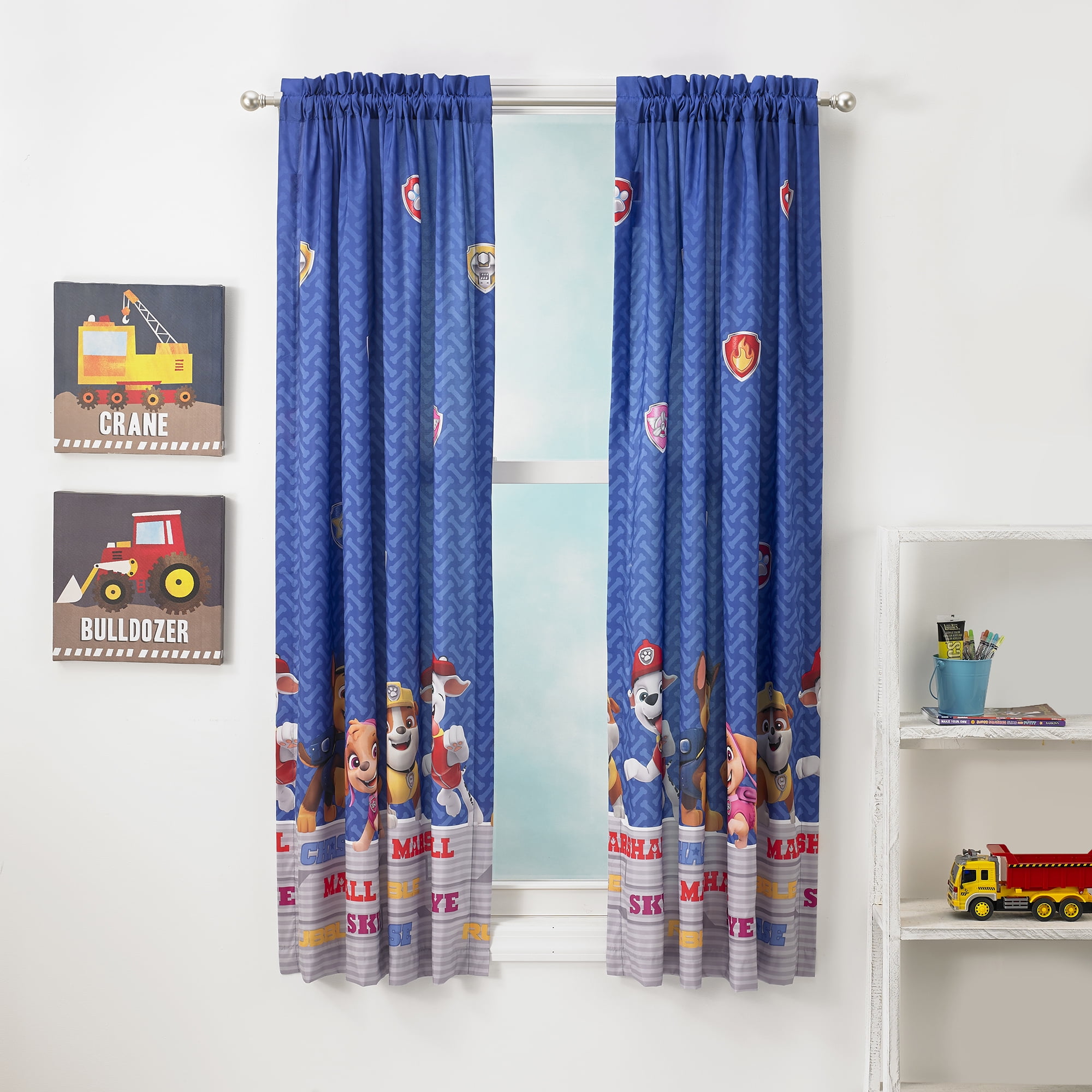 PAW Patrol Kids Bedroom Window Curtains, 2 Panel Set, 63inch Length, Blue