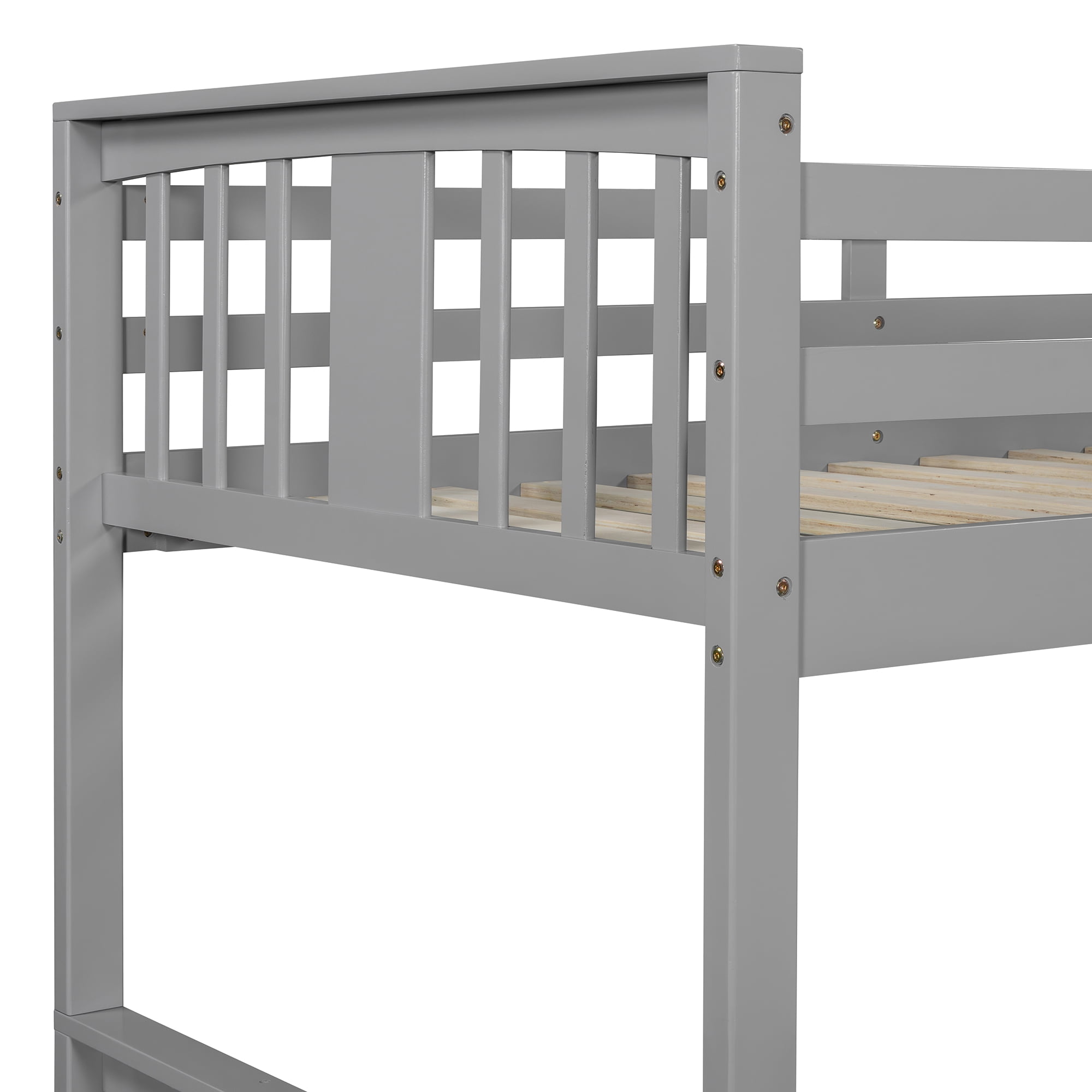 Aukfa Heavy Duty Twin over Twin Bunk Bed, Convertible Into Two Beds for Kids Teens, Gray