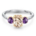 thumbnail image 3 of Gem Stone King 925 Silver and 10K Yellow Gold Peach Morganite and Purple Amethyst Engagement Ring for Women | 1.50 Cttw | Oval 8X6MM | Gemstone October Birthstone | Size 5, 3 of 6