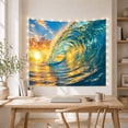 thumbnail image 5 of Barrel Wave Around a Sunlit Ocean Horizon, Adventurous Digital Art for Beach Lovers, Coastal Home Decor, Housewarming Gift, Tapestry Wall Hanging for Bedroom and Living Room, 5 of 7