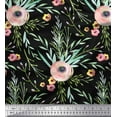 thumbnail image 1 of Soimoi Black Cotton Duck Fabric Leaves & Ranunculus Floral Printed Fabric 1 Yard 42 Inch Wide, 1 of 3