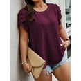 thumbnail image 5 of LANREMON Womens Tops Plus Size Short Sleeve Top Crew Neck Top Basic T Shirts for Women Casual Summer Clothes Beige Round Neck Winered XXXXXL, 5 of 6