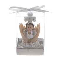 Mega Favors Keepsake Figurine 12 pcs Baby Girl White Angel Kneeling Praying On Palm With Cross | Awesome Decorations or Party Favors | for Baptism, First Communion, Religious and Special Celebrations