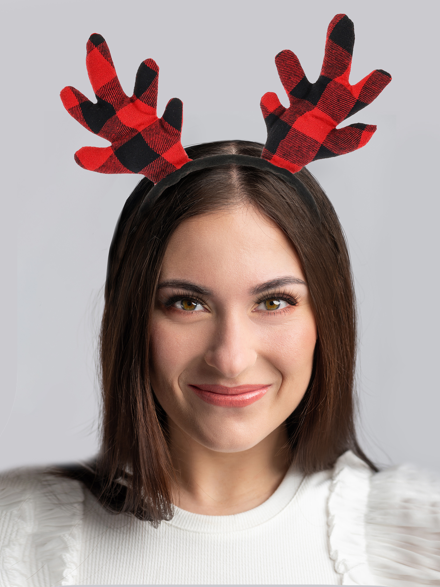 Holiday Time Buffalo Plaid Reindeer Antler Headband, 1 Piece
