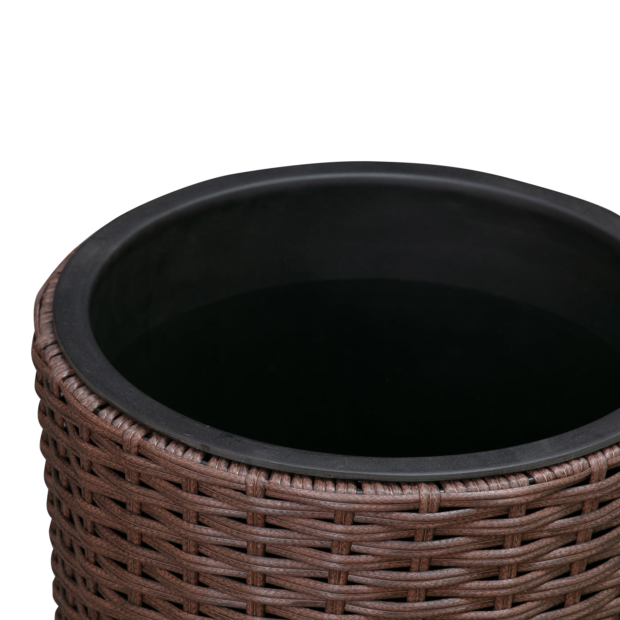 Noah Round Wicker Planter Tall Planter Decor Box for Outdoor Furnishings Versatile-2 Piece Set-Mocha