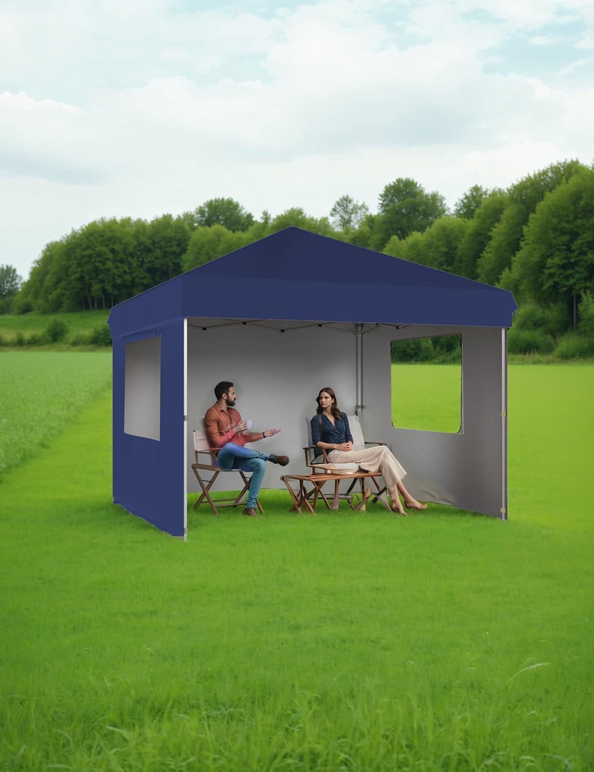 10x10 Pop Up Canopy with 3 Side Walls,Beach Tent with One Push Setup,Outdoor Sun Shade for Events,Parties,Camping,Gazebo with 1 Roller Bag,3 Adjustable Height,4 Weight Bags