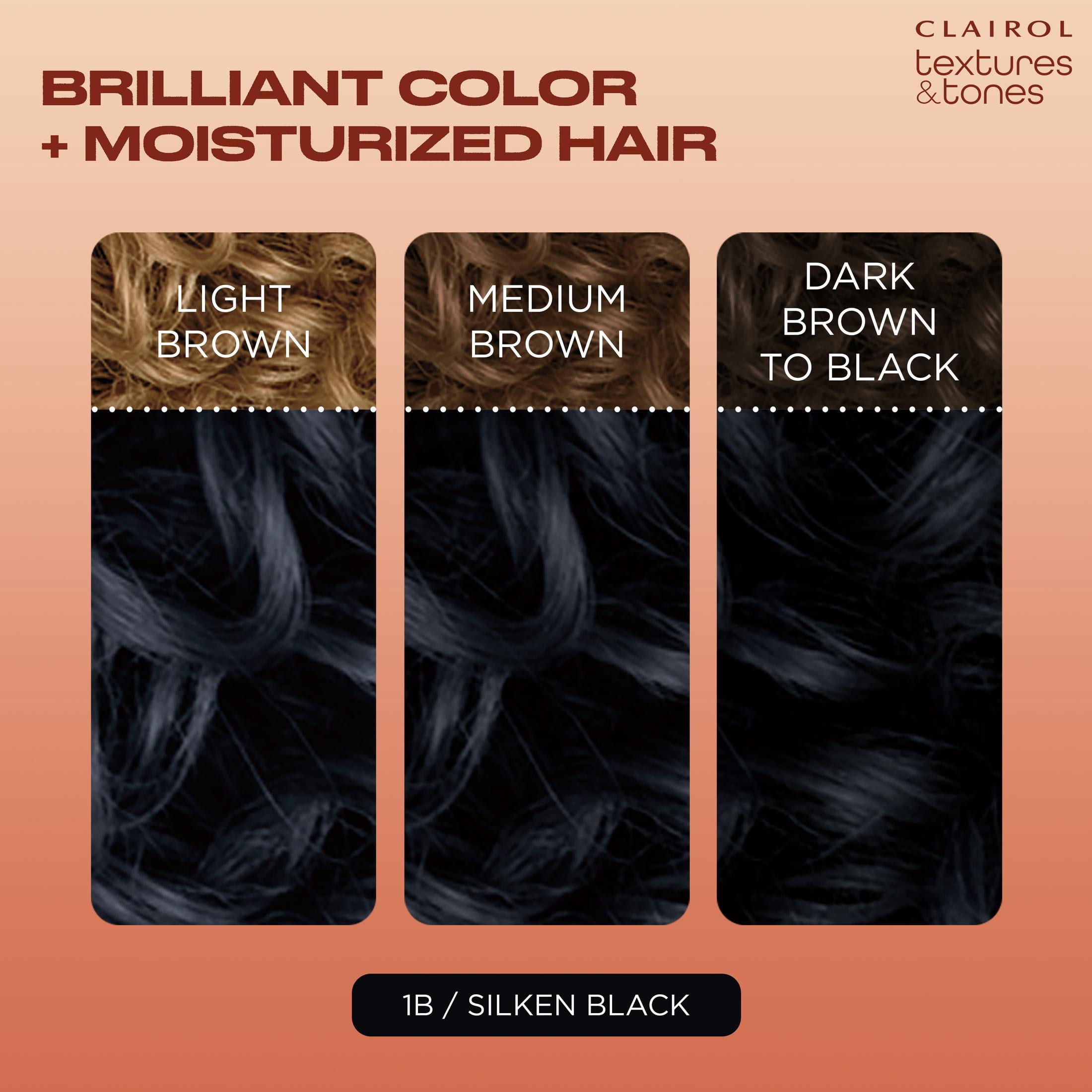 (3 pack) Clairol Textures & Tones Hair Dye Ammonia-Free Permanent Hair Color Creme, 1B Silken Black, 1 Application