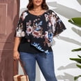 thumbnail image 4 of Estampado Casual Chal Top Cuello Redondo Asimétrico Transpirable Gasa Chal Blusa para Fiesta Compras Viajes Negro 2XL, 4 of 8