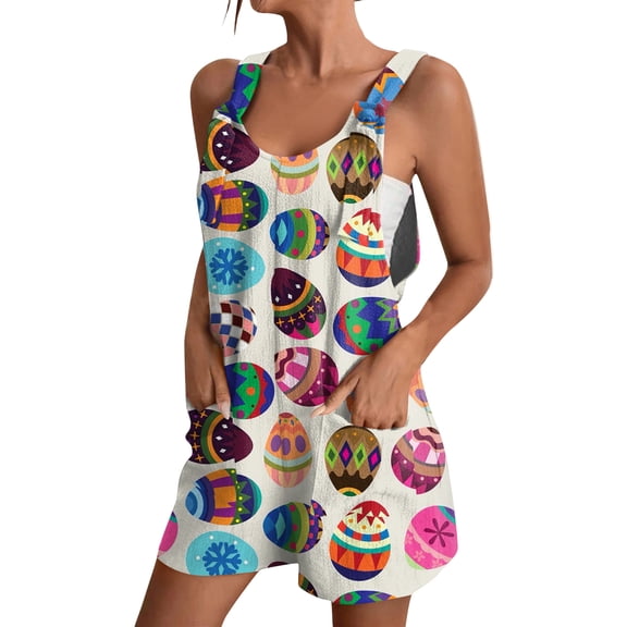 Kixjoy One Piece Jumpsuits for Women Wide Leg Lounge Soft Jumpsuits Sleeveless Easter Graphic Pleated Overall Shorts Trendy Loose Fit Vacation Women's Rompers with Pockets, Mint Green M