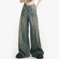 thumbnail image 5 of Womens Retro Yellow Mud Denim Jeans With A High Waist Straight Leg Wide Leg And Floor Length Pants Denim Boot Cut on Denim Denim Look Leggings Jag Cords Tall Woman Clothes plus Size on Pants Designer, 5 of 8