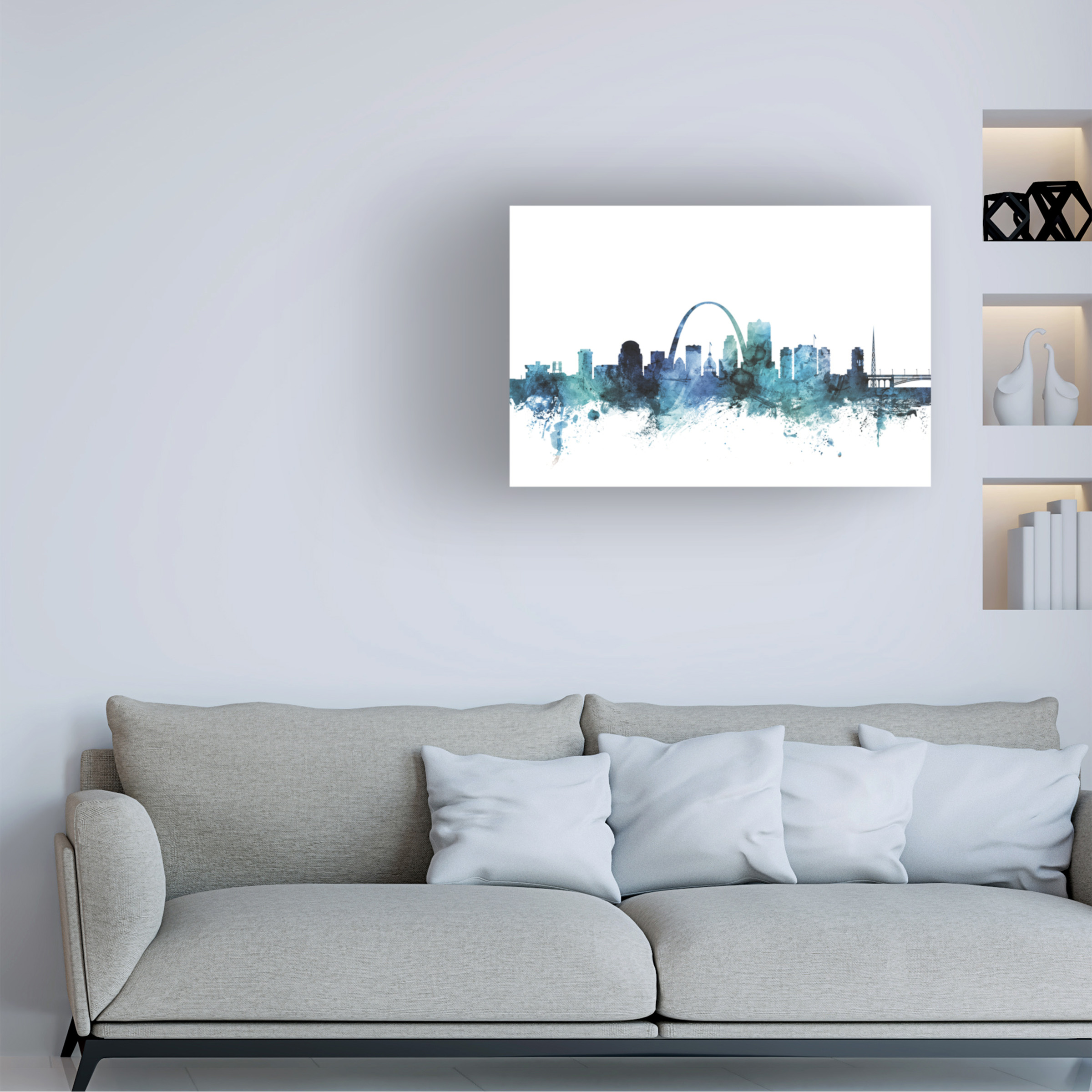 Trademark Fine Art Michael Tompsett St Louis Missouri Blue Teal Skyline Canvas Wall Art - 30x47