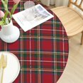 thumbnail image 3 of Christmas Plaid Round Fitted Tablecloth with Elastic for 48-52 Inch Tables Red Green Buffalo Checkered Fitted Table Cover Waterproof Winter Holiday Theme Farmhouse Indoor Outdoor Patio Picnic Party, 3 of 4