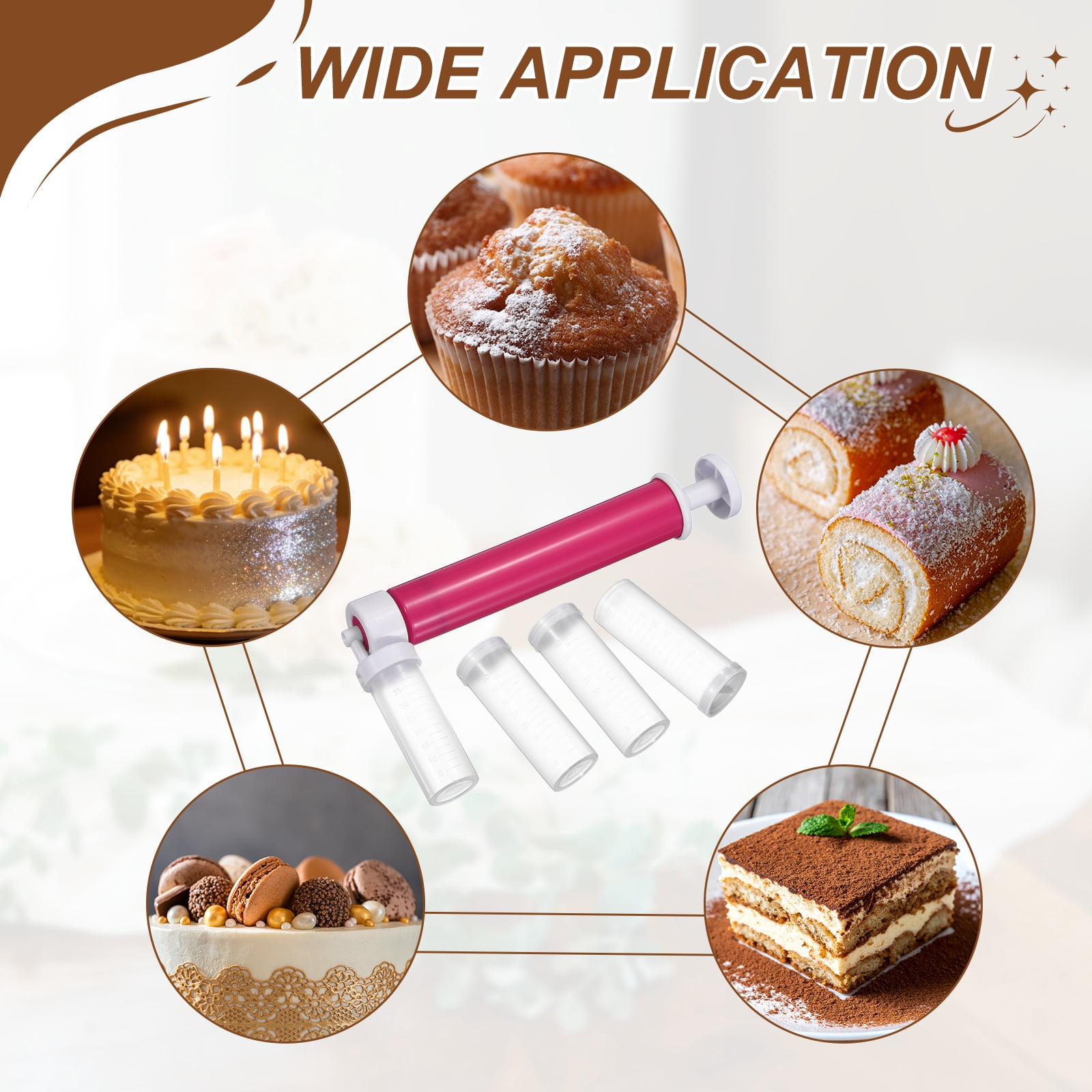 Uxcell 2Pcs Manual Air Brush for Cake Decorating, Cake Air Brush Kit Spray Gun with 4 Tubes for Home Kitchen DIY Baking Cake Cupcakes Cookies and Desserts, Purple/Pink