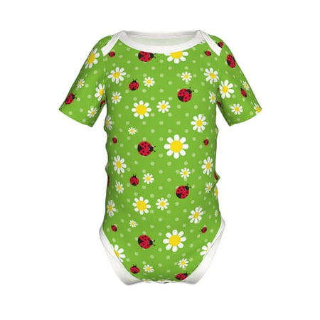 

Adobk Daisies And Ladybugs Print Baby Climbing Clothes Jumpsuit Rompers Classic Rompers Child Short sleeve Bodysuits-18 Months