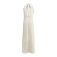 thumbnail image 6 of Smsaxvxz Summer Dresses for Women Fashion Solid Crew Neck Sleeveless Casual Loose Ice Silk Crinkle Flared Maxi Dress Khaki 2XL, 6 of 7