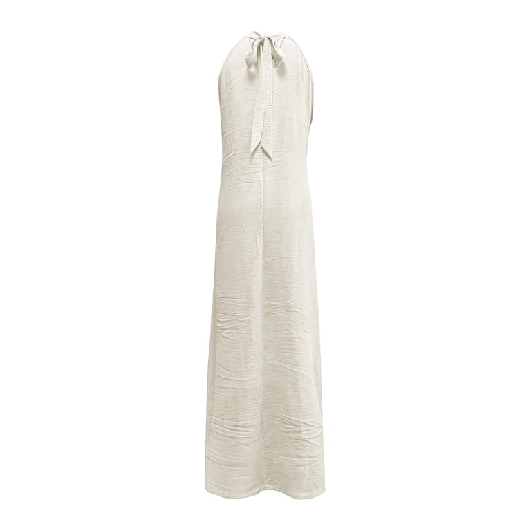 Leavingsuo Summer Dresses For Women Plus Size Solid Color Skirt Sleeveless Ice Silk Crinkle Flared Maxi Dress Khaki Xxxl, Women's, Size: 3XL, Brown