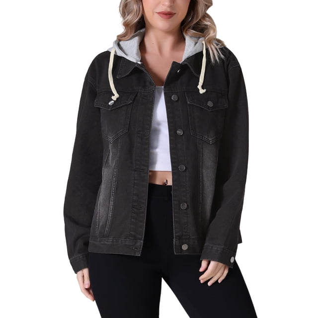 CHAQUETA DE MEZCLILLA CON CAPUCHA DESMONTABLE PARA MUJER INSPIRE CHIC 2XL NEGRO