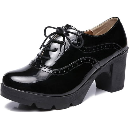 

Women s Classic T-Strap Platform Mid-Heel Square Toe Oxfords Dress Shoes