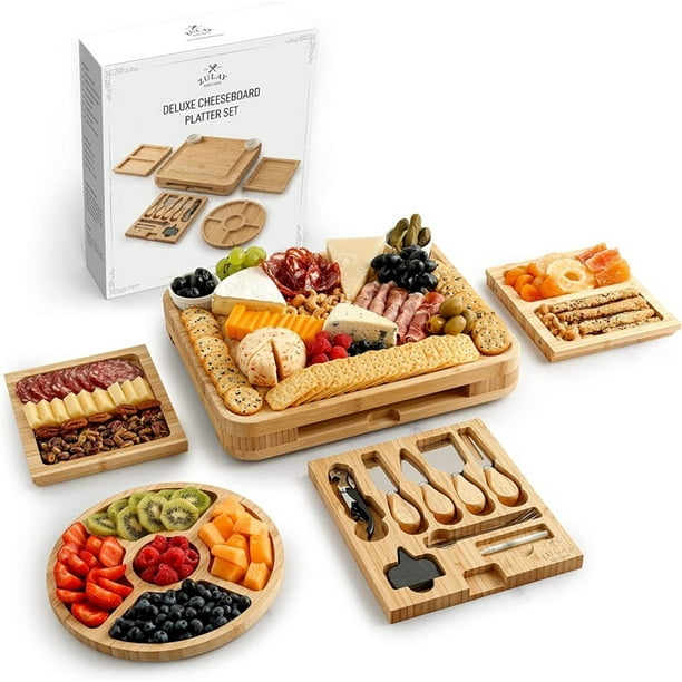 Zulay Kitchen Premium Bamboo Cheese Board Set Extra Thick Bamboo
