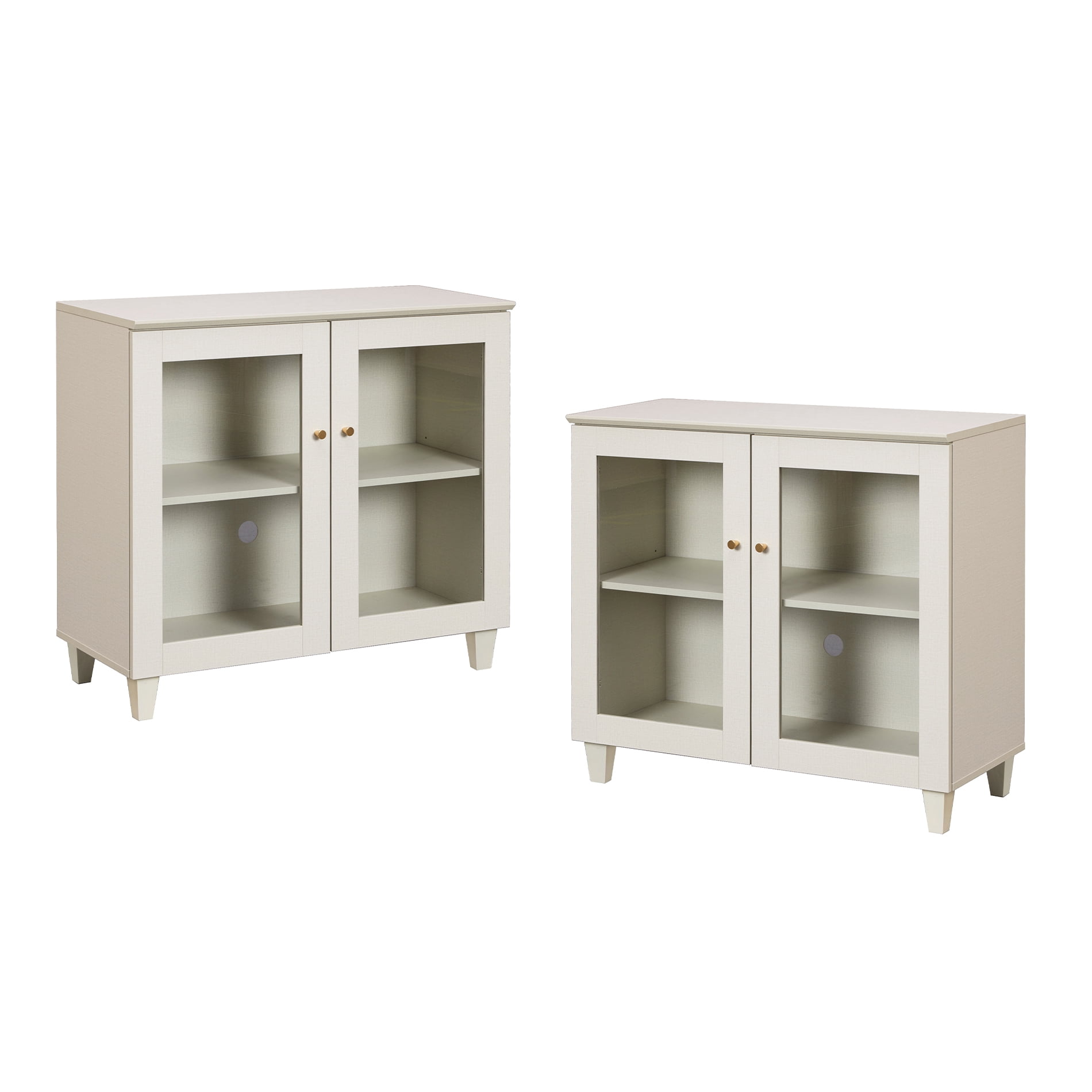Large Bedroom Nightstands with Glass Doors - Set of 2, Bedside Table with Adjustable Shelf and Cable Management, Beige