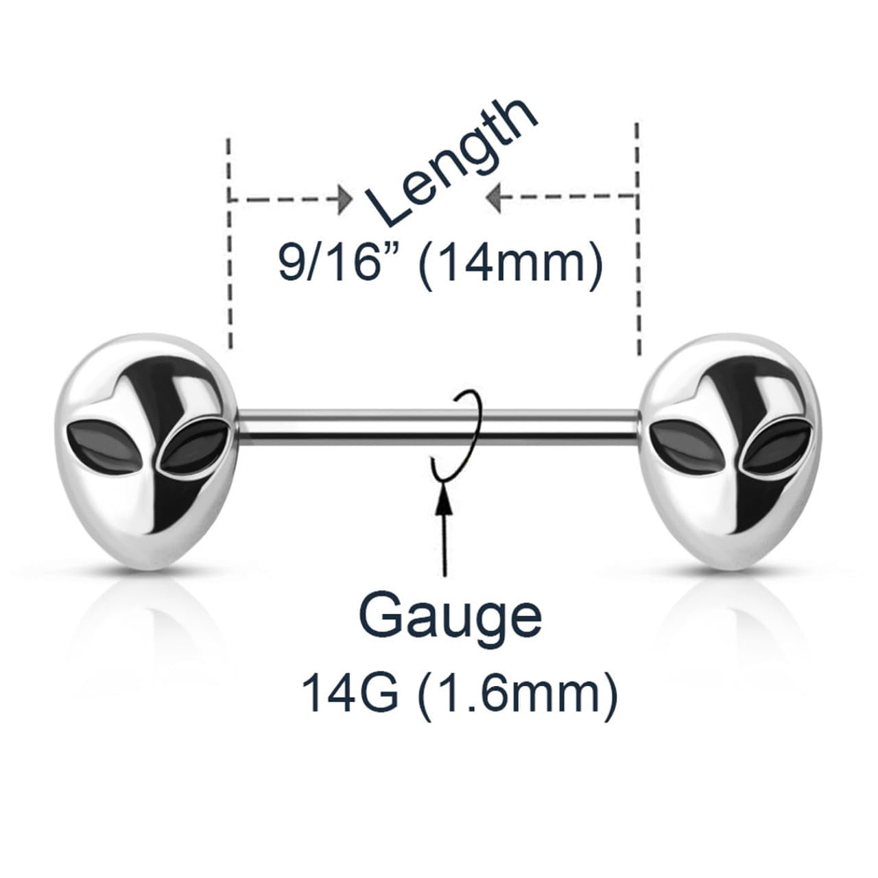 2PCS 316L Surgical Steel 14G Nipple Rings Alien Face Nipple Barbell Women Nipplerings Bars Halloween Punk Body Piercing Jewelry 14mm 9/16 Inch