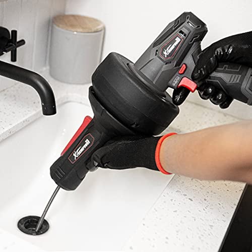 XtremepowerUS Electric Drain Auger, 12V Flexible Snake Drain Clog Remover Cordless Plumbing