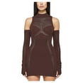 thumbnail image 1 of Mrat Chandail pour Femmes Robe Chandail Mini Couleur Unie Sans Manches avec Manches Longues Robe Chandail Ajourée Longue Surdimensionnée S-85 Marron G, 1 of 6