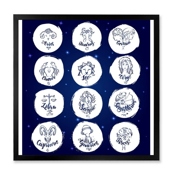 Designart 'Zodiac Diagram & Signs On Blue' Modern Framed Art Print
