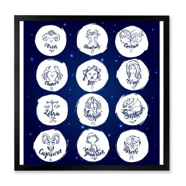 Designart 'Zodiac Diagram & Signs On Blue' Modern Framed Art Print