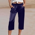 thumbnail image 2 of felwors Women's Satin Capri Pants High Rise Cropped Lounge Trousers with Pockets Sheen（Navy， S）, 2 of 5
