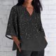 thumbnail image 1 of TaTaai Women's V Neck Casual Blouse, Printed Linen Look Shirt, Three Quarter Sleeves with Roll Tab for Summer Gift, 1 of 5