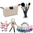 thumbnail image 1 of Bolsas de cosméticos con rayas de nailon, bolsa de maquillaje para artículos de tocador de viaje con forma de bola de masa hervida beige Ndcxsfigh Cuidado Belleza, 1 of 3