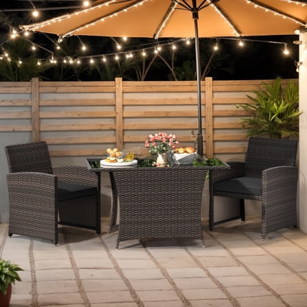 GVN Outdoor Conversation Sets,Patio Furniture Sets,3 Piece Patio Wicker Dining Set with Rectangle Tempered Glass Dining Table-Brown