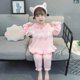 thumbnail image 3 of Pijamas de franela de princesa para niñas, ropa de dormir suave y cómoda, traje de encaje, Tops y pantalones, conjunto de 2 piezas, Otoño e Invierno, 3 of 4