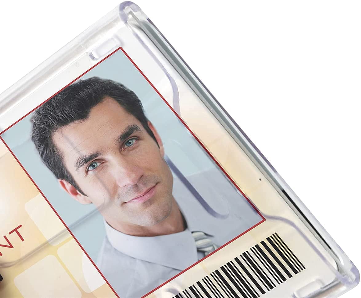 5 Pack - RFID Blocking Rigid Shielded 2-Card Badge Holder - Double Sided I'D Card Protector with Thumb Slide Removal - Horizontal or Vertical Orientation by Specialist ID