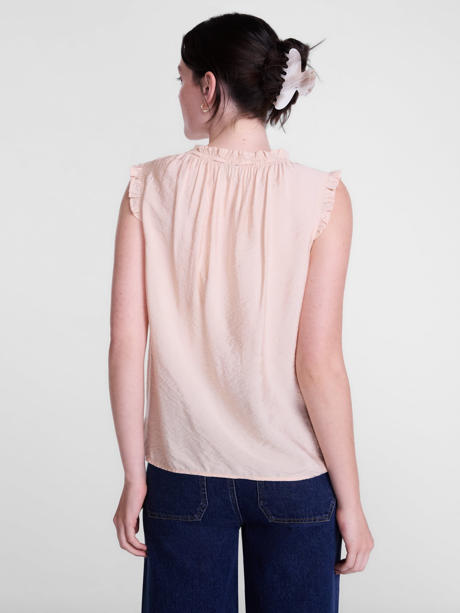 Scenario Women's and Women's Plus Ruffle Neck Tank Top with Tie Front, Sizes XS-4X