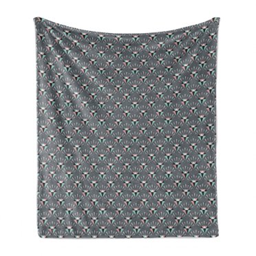Geometric Soft Flannel Fleece Throw Blanket, Symmetrical Repetitive Gem Diamond Design Shapes Simple Background, Cozy Plush for Indoor and Outdoor Use, 50" x 70", Grey Blush and Seafoam, by Ambesonne